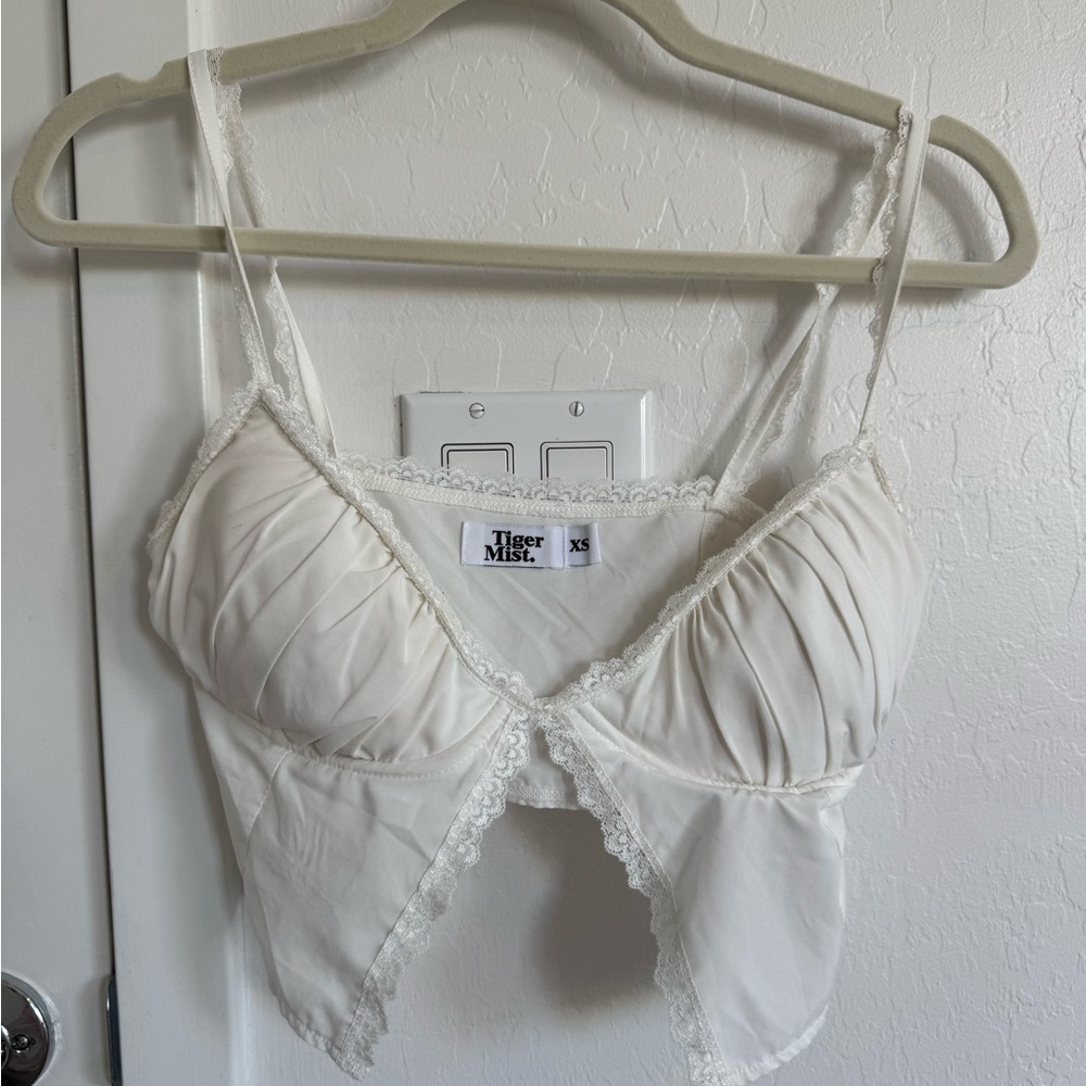Tiger Mist White Lace Detail Crop Top